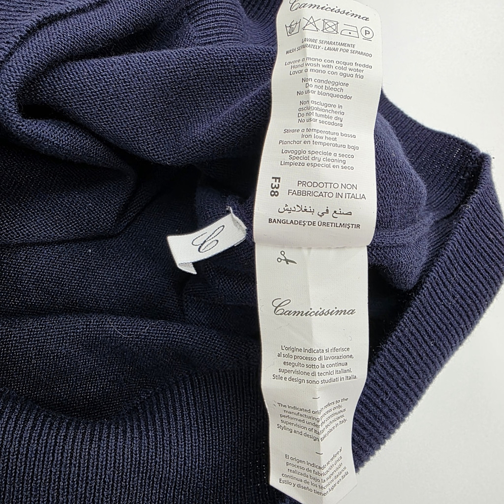 Quiet Luxury Camicissima Italian Cotton V Neck Sweater Mens M Navy NWT - Picture 9 of 13